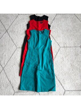 Lands’ End Sleeveless Sheath Dress Bundle Teal Black Orange Minimalist Pocket